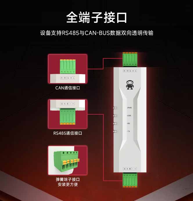 端子接口-ECAN-101型CAN總線轉(zhuǎn)RS485總線設備